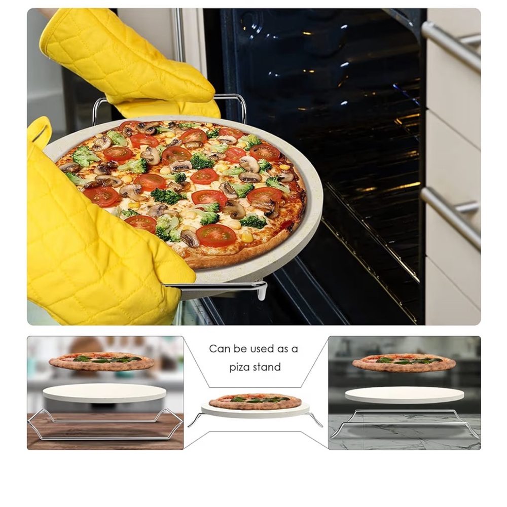 Round Pizza Stone with Metal Stand